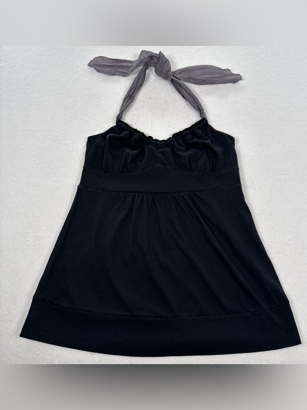 VTG Y2K American Eagle Babydoll Halter Tank Womens Medium Black Ribbon Tie Back